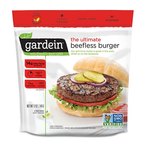 Brand: GardeinChick’n tenders - 90cals for 2 (my fav)Plant Jerky - 80cals per ozChick’n Nuggets - 190cals for 5 (same as McNuggets)Ultimate Beefless Burger - 130cals