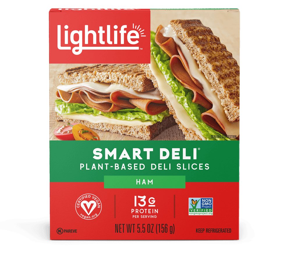Brand: LightlifePlant-Based Burgers - 125 per pattySmart Deli Ham - 70cals per 4 slicesSmart Tenders Plant-Based Chicken - 100cals per 3 tendersSmart Deli Bologna - 70cals per 4 slices