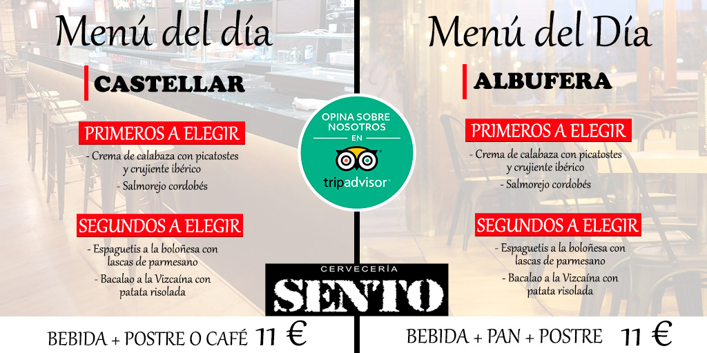 👉 Hoy en las cervecerías Sento Castellar en #Alicante y #Albufera tenemos #menú del día 😋 Os esperamos ⤵