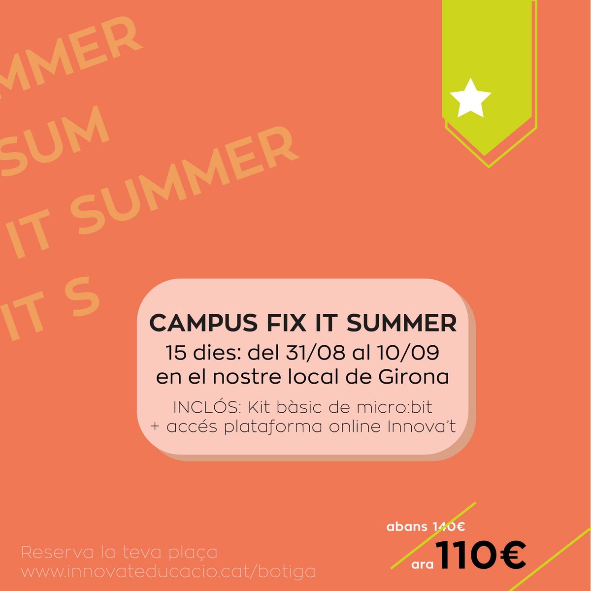 InnovatEduc's tweet image. Dilluns 31 iniciem el campus FIX IT Summer, on els nens i nenes realitzaran projectes col·laboratius per intentar donar solucions a problemes reals.

🤖Robòtica Educativa
🖥️Disseny i Impressió 3D
🎬Multimèdia

👉Més informació: innovateducacio.cat/botiga/campus-… 👈

#bitbotchallenge2020
