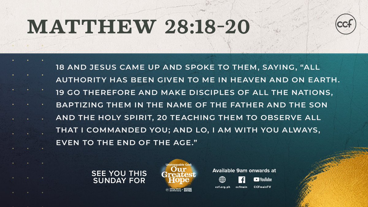 CCFmain's tweet photo. As you read these verses, what do you learn? What should we do? What is God's promise?
Share your answers with us as we prepare our hearts for our Anniversary Service this Sunday, August 30, 2020! #UnstoppableGod #GreatestHope #CCF36 https://t.co/LPADhaouw4