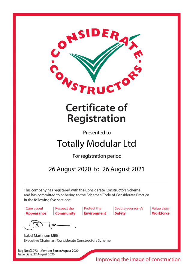 totallymodular's tweet photo. We are proud to announce that Totally Modular are now fully accredited members of the Considerate Constructors Scheme.
#Accreditations #ConsiderateConstructors #TransformingConstruction #Modular #Housing #Offsite #Construction #MMC #BuildBetter #BuildGreener #BuildQuicker https://t.co/6sGSYYRMKW