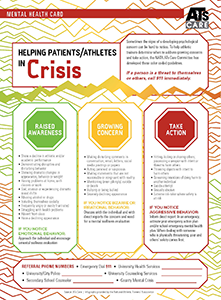 Today's #ATSafetyinFootball Tip is about Mental Health. 

School officials and ATs need to work together to have a Mental Health EAP at your location. 

The National Crisis Line Phone Number is 1-800-273-TALK or you can text 741741. 24/7 availability to speak to an MHP
<a href="/NATA1950/">NATA</a>