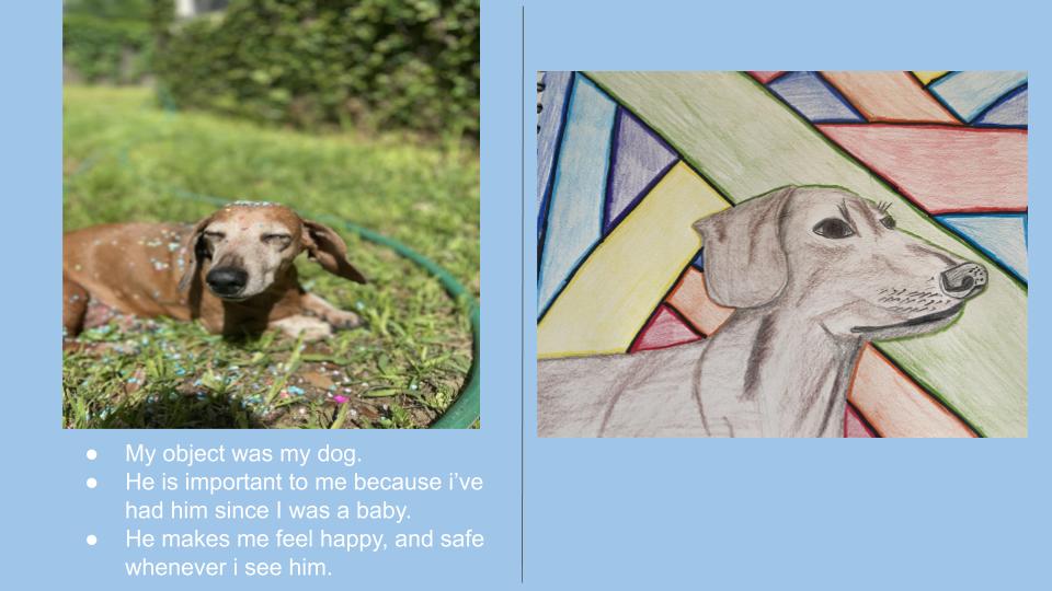 We back into the groove. Cele art's first project of the year was about objects in our lives that have importance to us. Students had to create imaginative drawings based on the object or pet the chose and write about why. 

<a href="/PfISDfinearts/">PfISD Fine Arts</a>