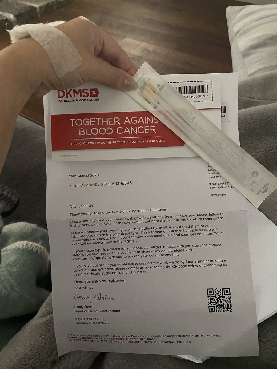 jeanettetvcrime's tweet photo. Got my swap kit to become a blood stem cell donor. 2 mins of my time &amp; 3 swabs later, I could match to somebody who needs a life saving donation. If not I’m kept on the register for future. Please think about others &amp; register at https://t.co/e2A7epe96D
#dkmsdonor #savinglifes ❤️ https://t.co/QLRMFICjgp