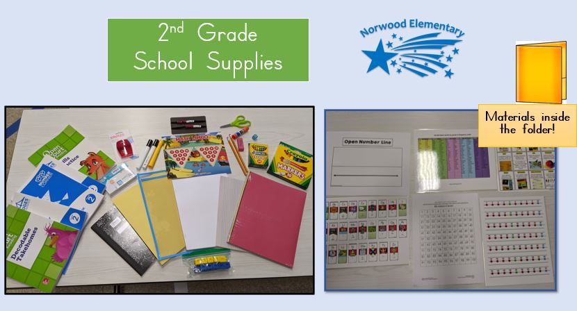 NorwoodES's tweet photo. We are excited to share the school supplies that will be in each grade levels’ bag! Our pick up dates are Thurs, Sept. 3rd from 11am-3pm &amp; Wed, Sept. 9th from 2pm-6pm. An e-mail will be sent today at 3:30 with details about pick up &amp; the info will be posted on our website. 📝✂️📘 https://t.co/CxMWUtsSHS