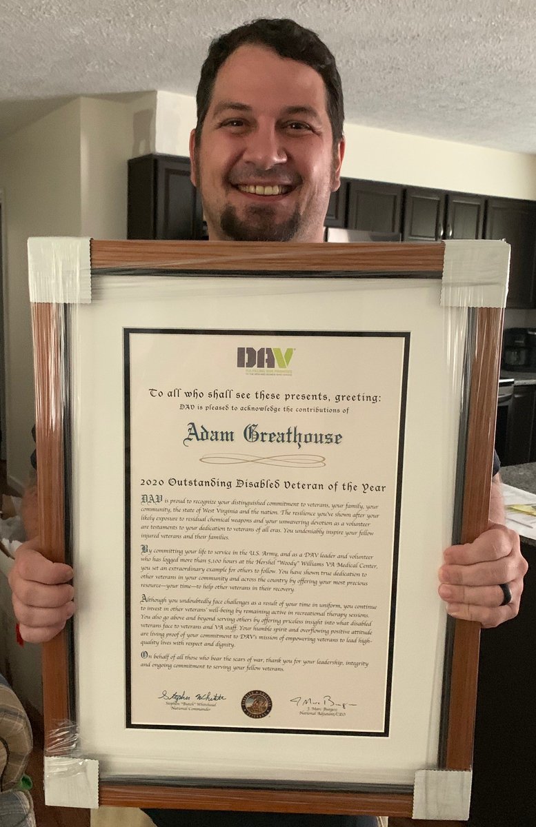 Check it out! Adam Greathouse, DAV's Outstanding Veteran of the Year sent us a pic of him and his award! Find a good place for it! #ODVY #veteran #DAV #KeepthePromise