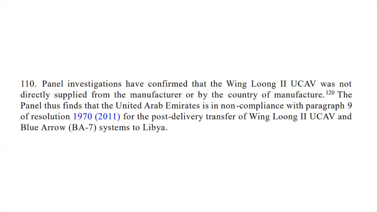 In 2019 the UN found that, by sending Wing Loong drones and Blue Arrow 7 missiles into Libya, the UAE had violated the UN arms embargo, which exists to bring an end to this conflict and which has been in force since 2011.