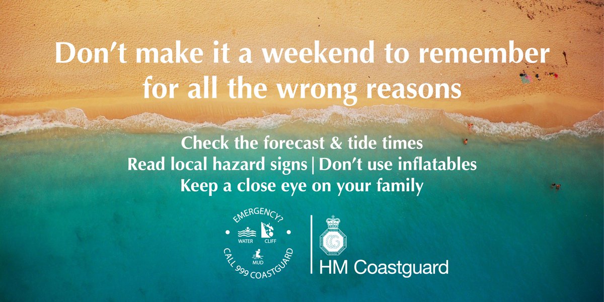 Our message is clear as we head into the #BankHolidayWeekend - don't make it one to remember for all the wrong reasons. Please #StaySafe at the coast &amp; #RespectTheWater at all times

Leave inflatables at 🏠
Check tide times &amp; conditions⌚
Choose a lifeguarded 🏖️
Take a charged 📱