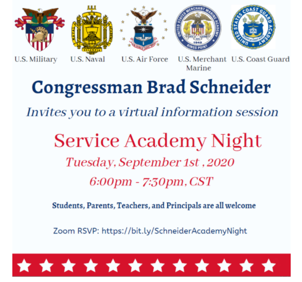 There is a Service Academy virtual presentation on September 1st at 6pm. Representatives will present on the US Military Academy, US Naval Academy, US Air Force Academy, US Merchant Marine Academy and US Coast Guard Academy. To register for the session...
us02web.zoom.us/webinar/regist…