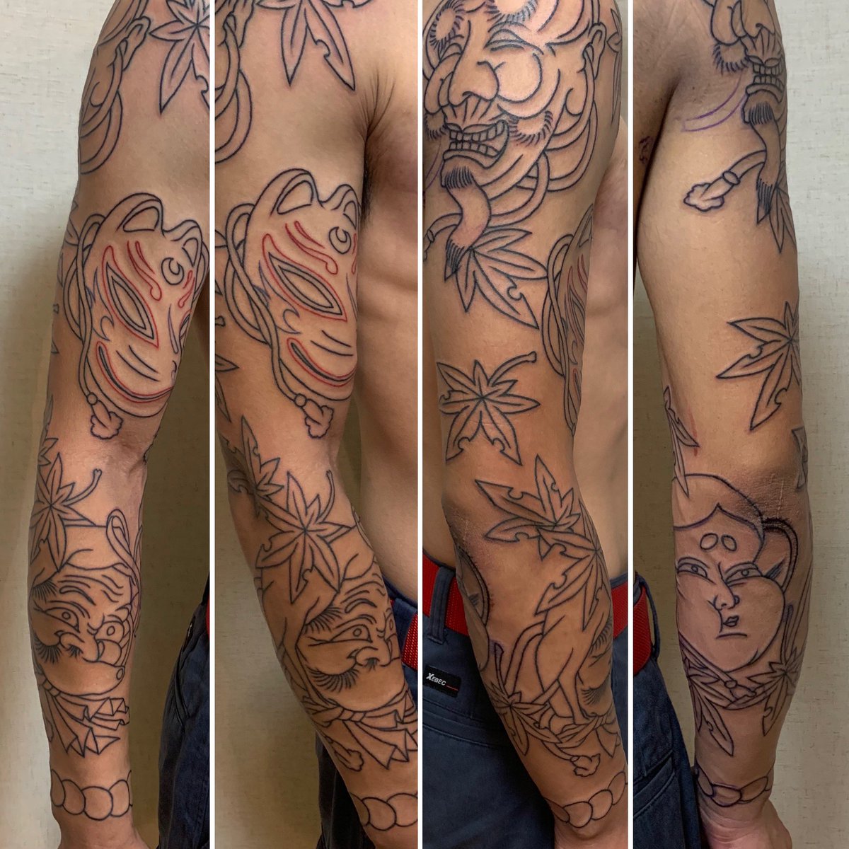 Rei Tattoo 彫零 彫綾 面散らしのスタートです Rei Tattoo レイタトゥー 神奈川 相模原 町田 八王子 相模大野 橋本 刺青 彫物 彫り物 入れ墨 タトゥー Tattoo Art Tattoos 面ちらし ひょっとこ おかめ 狐 翁 T Co Dvpjluctyo