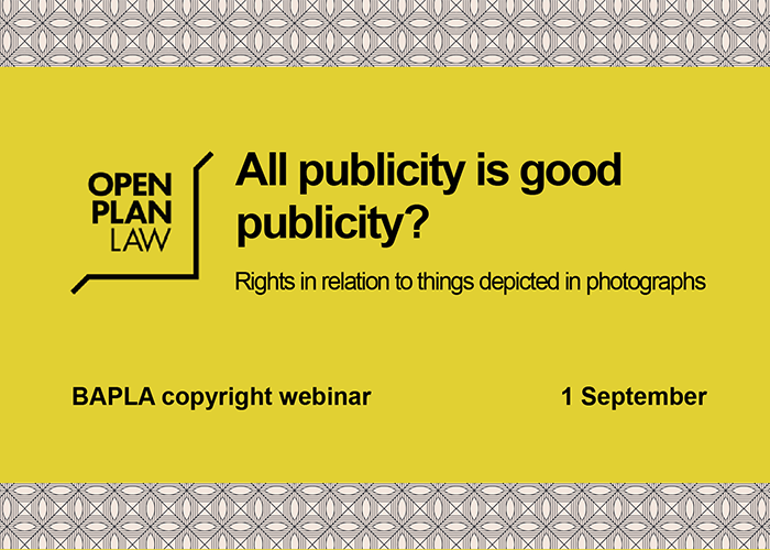Don’t miss out on ‘All publicity is good publicity?’ the next #webinar in the training series by Anna Skurczynska, Founder Director of <a href="/OpenPlanLaw/">Open Plan Law</a>. Join us on Tuesday 1 September at 16:00. 

Book here👉 ow.ly/bgcp50B5LwV

#copyright #gdpr