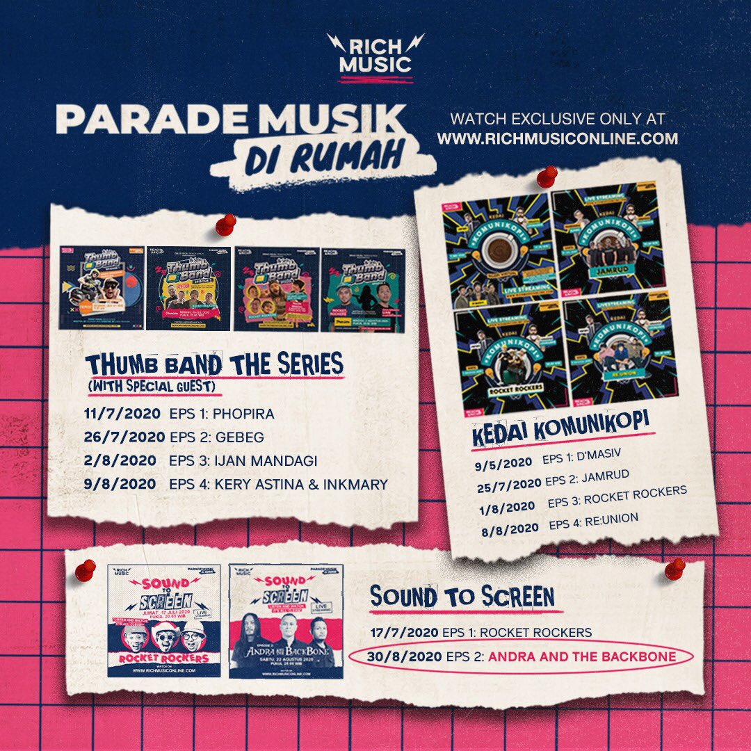 richmusiconline's tweet image. #SoundToScreen is back!

Biar makin mantap rangkaian parade musik di rumah yang kami gelar selama ini, nih Minggu tanggal 30 Agustus 2020 nanti bakalan ada konser virtual spesial dari @andrathebackbone!

Siapin dirimu buat nyanyi bareng mereka, friend!