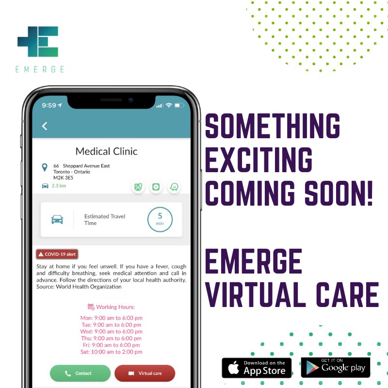 Stay tuned! In the next few weeks you will be able to “visit” your favourite clinic from the comfort of your home. EMERGE Virtual Care is coming soon. #walkinclinic #hospitals #toronto #covid19 #medicalheroes #EMERGE