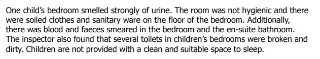 This is home to seven children in care. Yet the company has failed to provide a "clean and suitable space to sleep."