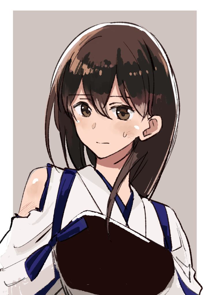 kaga (kancolle) 1girl solo tasuki long hair muneate japanese clothes brown eyes  illustration images