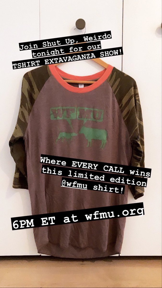 Join us for tonight’s TSHIRT EXTRAVAGANZA where EVERY CALL wins this free limited-edition tshirt! It’ll be our final show and you don’t wanna miss it! 6PM ET at wfmu.org or 91.1FM. <a href="/WFMU/">WFMU</a> #WFMU