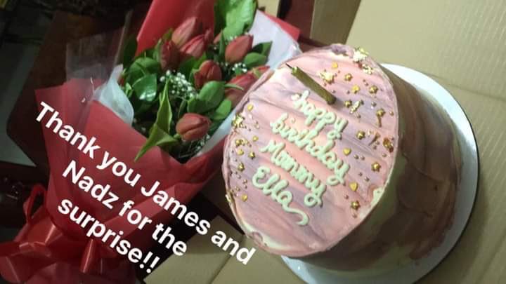 JaDine__NATION's tweet image. “Thank you James and Nadz for the surprise!!” 

The cake reads ‘Happy Birthday Mommy Ella’! 🥺

MAGANDANG GABI JADINES