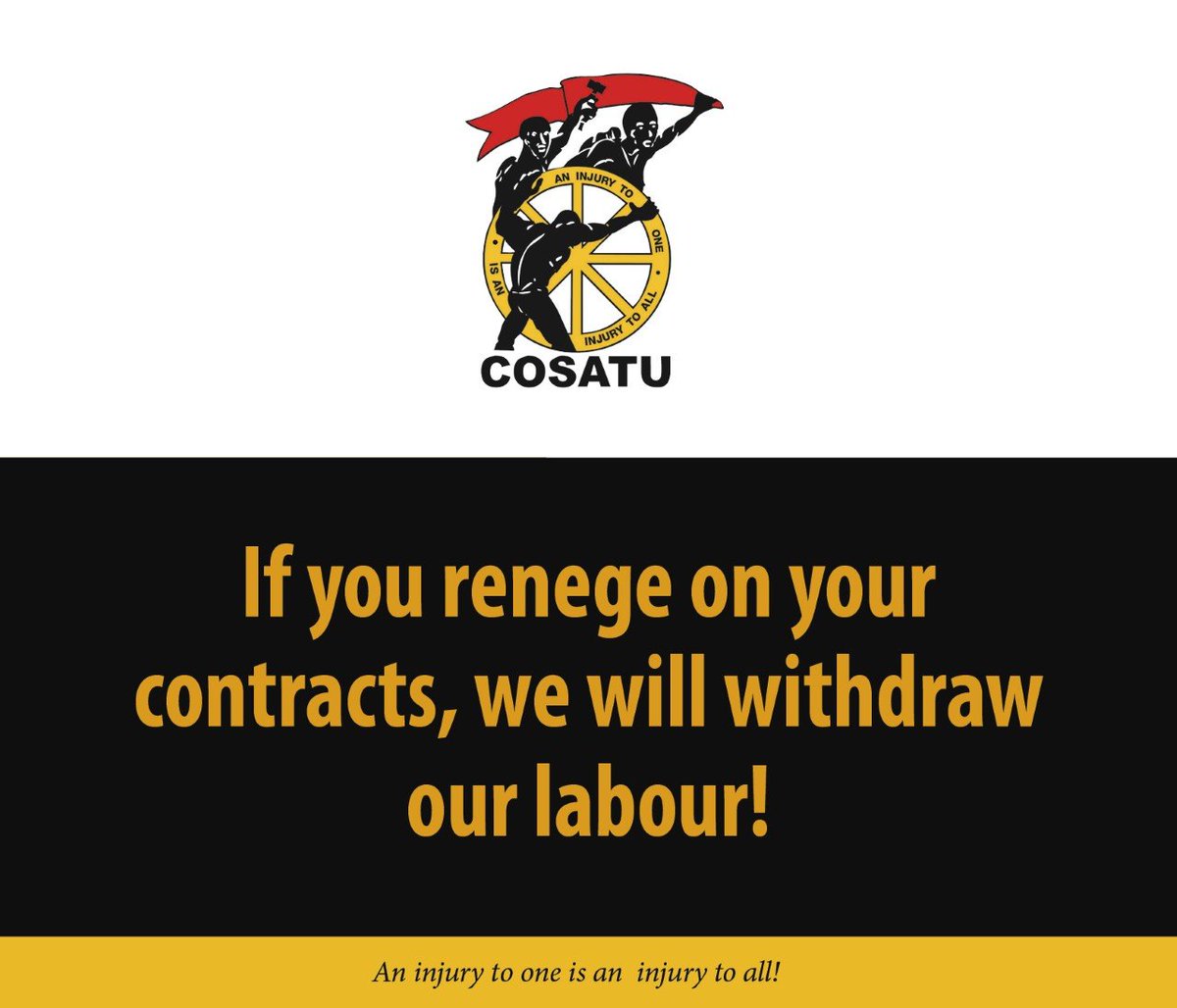 _cosatu's tweet photo. #COSATU demand respect 4 #collectiveagreements by employers to enhance #labourpeace @deptoflabour @CCMA_SA @ILOAfrica @ilo @SundayTimesZA #SocialJustice #JoinCOSATUNow #NEHAWUNationalAction
@POPCRU1989 @SACTWU @SAMWUnion @DENOSAORG
@NEHAWU @SadtuNational @TreasuryRSA @thedpsa https://t.co/45hsWKfXKK