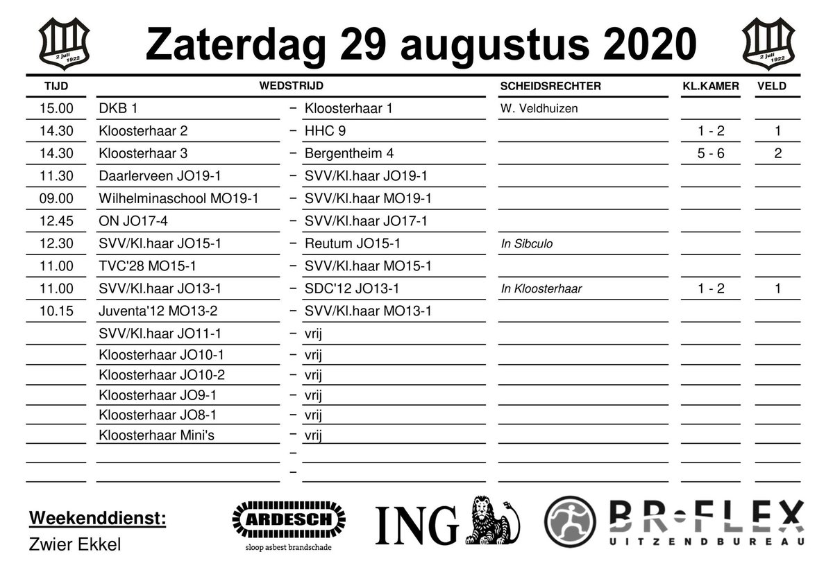 vvKloosterhaar's tweet photo. ▪️WEEKENDPROGRAMMA▪️

❗️We vragen je op het sportpark te houden aan de gestelde veiligheidsrichtlijnen.

https://t.co/gwNrd3Ucj6 https://t.co/GyrVzHGyxb
