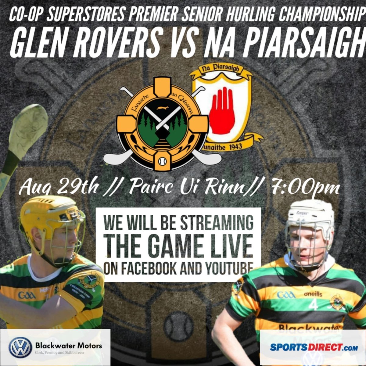 Co Op Superstores Senior Championship Glen Rovers v Na Piarsaigh  live on the <a href="/SportExportCork/">Sport Export Cork</a> YouTube page from 6.45pm on Saturday. Just hit the link to watch the game  

youtube.com/c/SportExport

<a href="/BlackwaterMotor/">Blackwater Motors</a> 
#borntoplay
#SDgaelic
<a href="/OfficialCorkGAA/">Cork GAA</a> 
<a href="/CoOpSuperstores/">CoOpSuperstores</a>