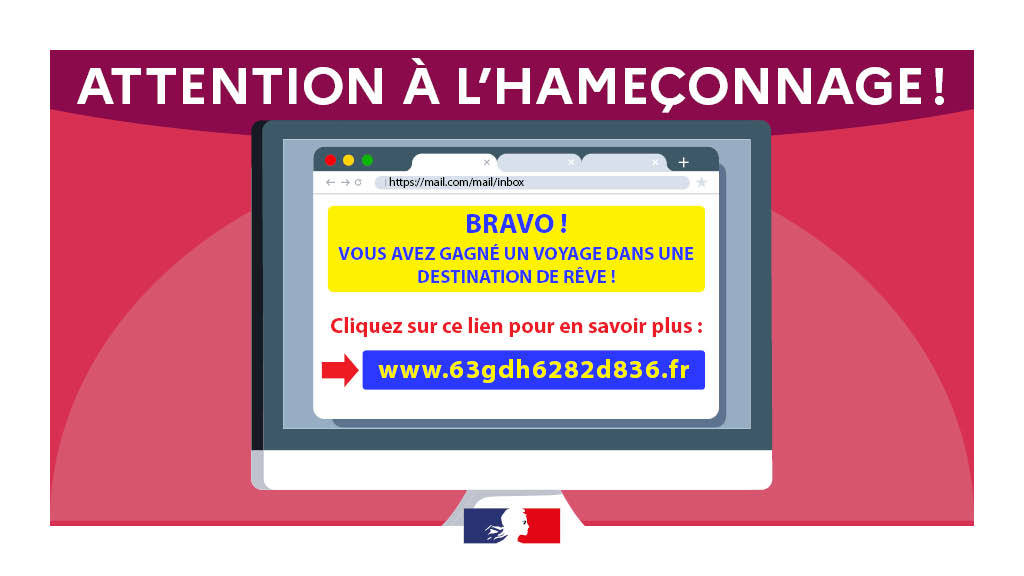 Interieur_Gouv's tweet photo. 👨💻 #Hameçonnage Vous avez reçu un message vous annonçant comme l'heureux gagnant d'un #téléphone mobile ou d'un voyage ?
⚠️ Attention ceci peut être une technique #frauduleuse pour obtenir vos renseignements confidentiels !
Plus d'infos ici 👇
https://t.co/HsoLro8q42 https://t.co/4UEjtHT5hx