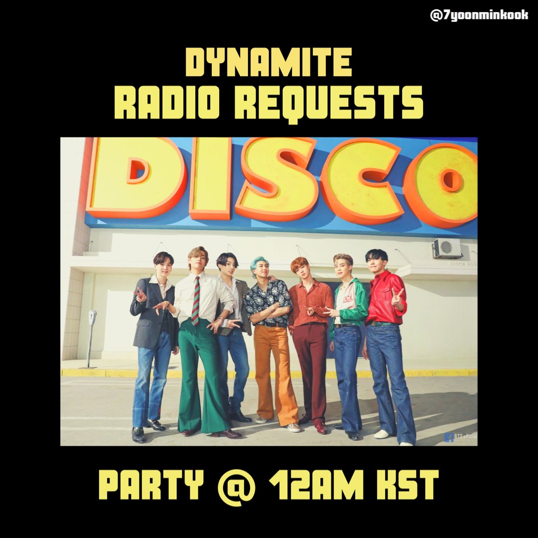[] DYNAMITE RADIO REQUESTS!  Tracking ends Sunday!  #BTSARMY   I’m hosting a requests’ party at 12 AM KST (11 AM EST)! To join the party you just need to request to a minimum of 5 stations!! Guidelines below! ( #DynamiteRadioParty  #BTS_Dynamite     #방탄소년단   @BTS_twt)