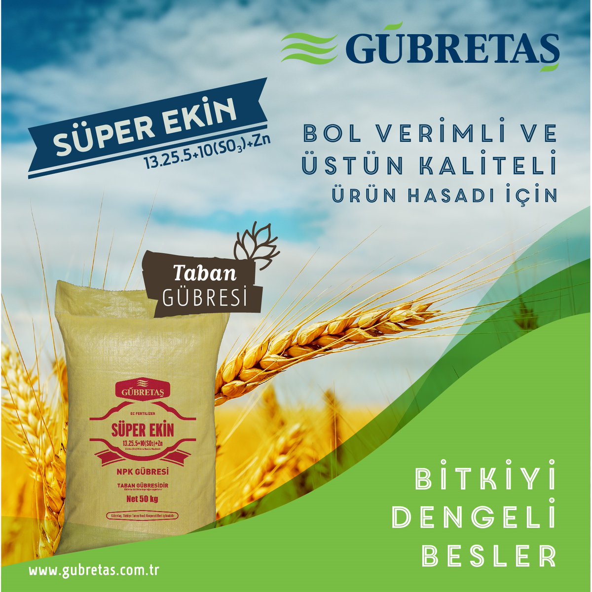 #SÜPER EKİN’in zengin içeriği hububat bitkilerinin ihtiyaç duyduğu başlangıç azotu, fosfor, potasyum, çinko ve kükürt’ün  tamamını ideal oranlarda karşılar. Hububat bitkilerini yeterli ve dengeli bir şekilde besler.