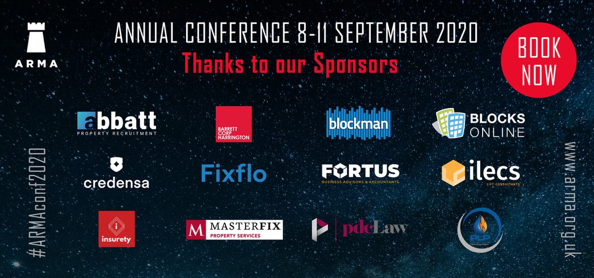 Big shout out to all our #ARMAconf2020 sponsors, without whom this wouldn't be possible See the full programme &amp; book here bit.ly/3eMnpAe <a href="/abbattprop/">Abbatt</a> <a href="/blockmanuk/">Blockman UK</a> <a href="/blocks_online/">Blocks Online</a> <a href="/Credensa_/">Credensa_</a> <a href="/Fixflo/">Fixflo</a> <a href="/FortusAdvisors/">Fortus Business Advisors and Accountants</a> <a href="/ILECSLimited/">ILECS Lift & Escalator Consultants</a> <a href="/InsuretyL/">Insurety Limited</a> <a href="/Masterfix_GB/">Masterfix</a> <a href="/PLPFIRE/">PLP Fire Protection</a>