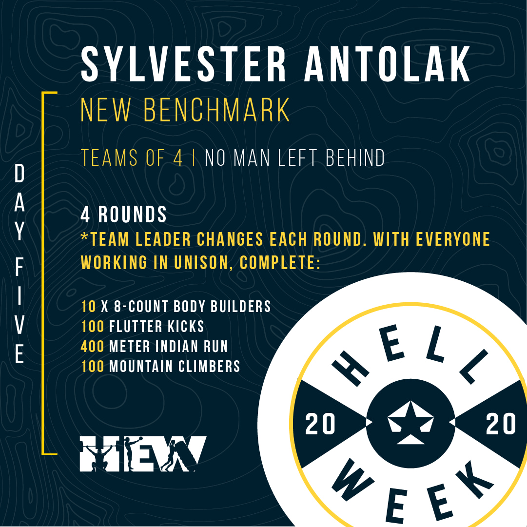 HewRocklin's tweet photo. You've made it to DAY 5 and we are throwing yet another new benchmark your way! This Hero Friday workout is dedicated to Medal of Honor recipient, #SylvesterAntolak.
#hewhellweek2020 #day5 #sylvesterantolak #medalofhonor #nomanleftbehind https://t.co/tVnT2ExbHp