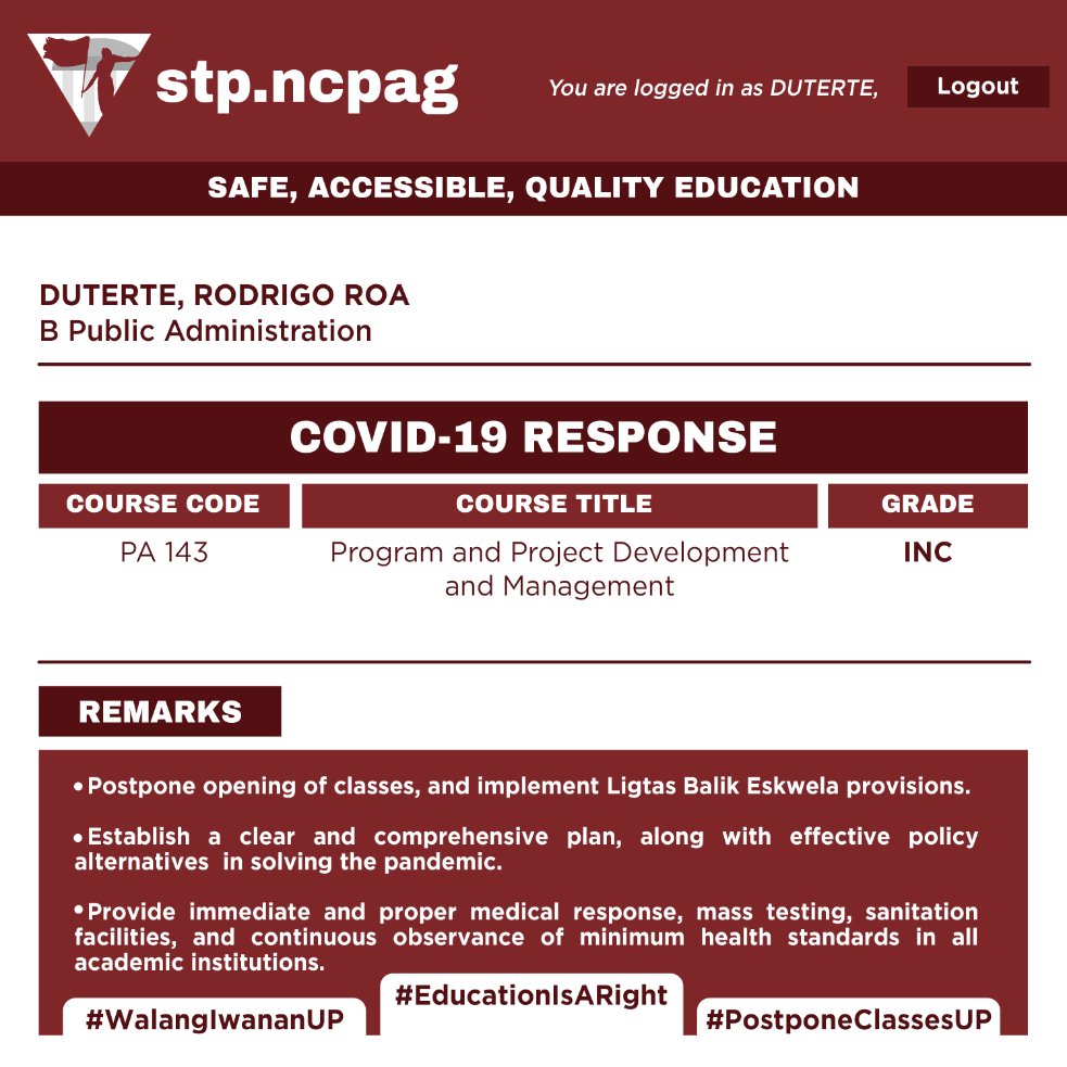 PA 141: Public Policy and Program AdministrationGrade: 5.0PA 143: Program and Project Development and ManagementGrade: INC