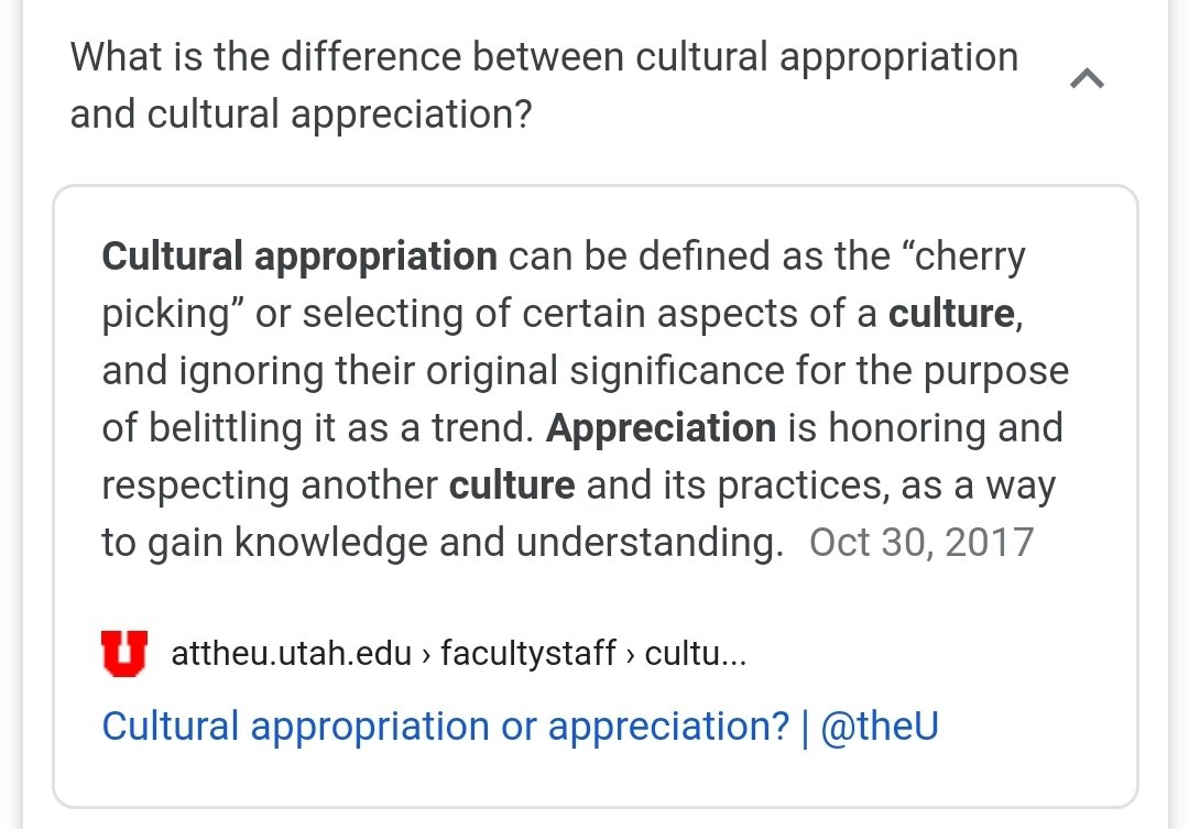 Where's the line between cultural appreciation and cultural appropriation? If u respect a culture & love a piece of clothing from that culture,is it still called appropriation? If it's not used as mockery like Halloween costume at all & it's used respectfully, is it still not ok?