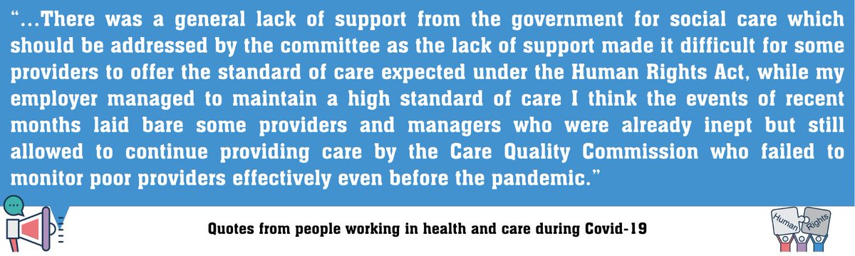 7. Staff in health, care, social work, etc. shared similar concerns:82%: has been harder to uphold people’s human rights during Covid-193/4: no training or clear info on how to uphold human rightsAlmost 80%: no training or clear info about changes under the Coronavirus Act.