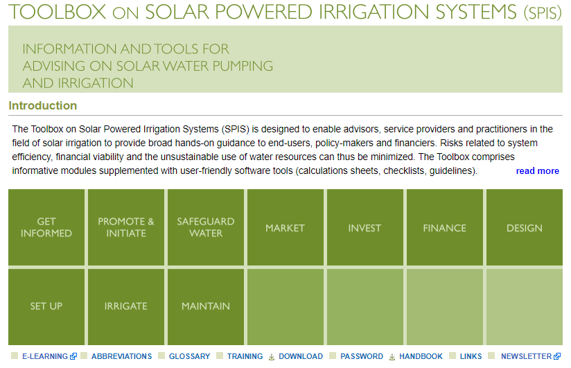 energypedia's tweet photo. Check out the #SPIStoolbox on @energypedia! It enables practitioners to provide hands-on guidance on #solarirrigation to end users, policymakers and financiers. It is available in #English, #Spanish and #French- @giz_gmbh @FAO @WE4FGCD
https://t.co/45RJzX0H24 https://t.co/VaPgQ2igav