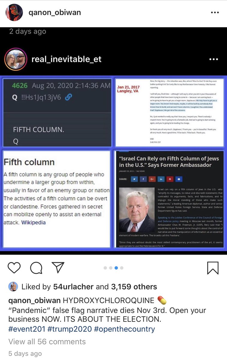 Brian Urlacher has liked an entire gambit of posts from this groyper Qanon conspiracy account including posts saying the DNC logo is a hidden satanic symbol, a “clown world” meme, and posts saying enemy Jews are attacking America.
