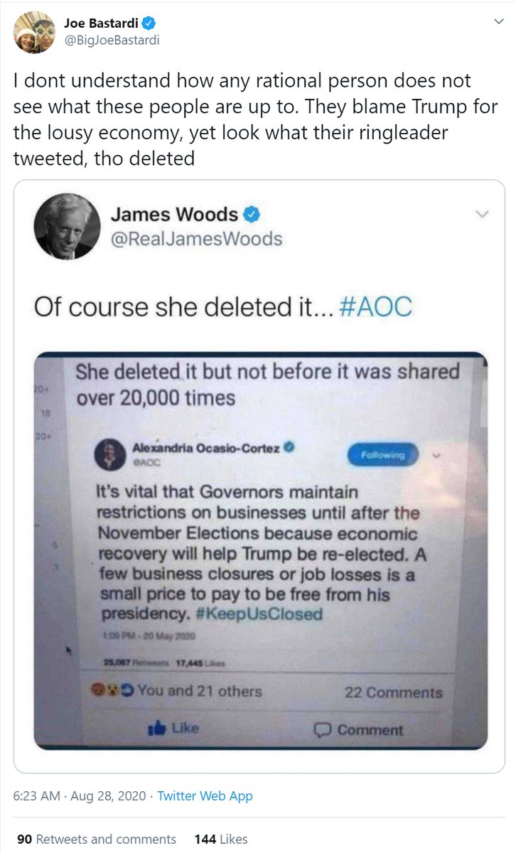 debunker's tweet photo. It was a hoax when @RealJamesWoods shared it and it's still a hoax, @BigJoeBastardi. AOC didn't delete this tweet, because it never existed in the first place. 
https://t.co/9daSVjGiNi https://t.co/yZ7X7wlaOv