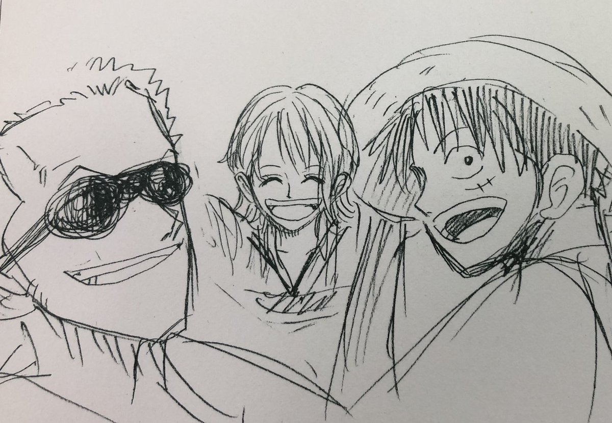 newworldartur's tweet image. BREAKING NEWS!!

Promotional material for the 10th OP Magazine shows early Oda sketches from the 90s that suggest Oda might've considered sunglasses as part of Zoro's original design