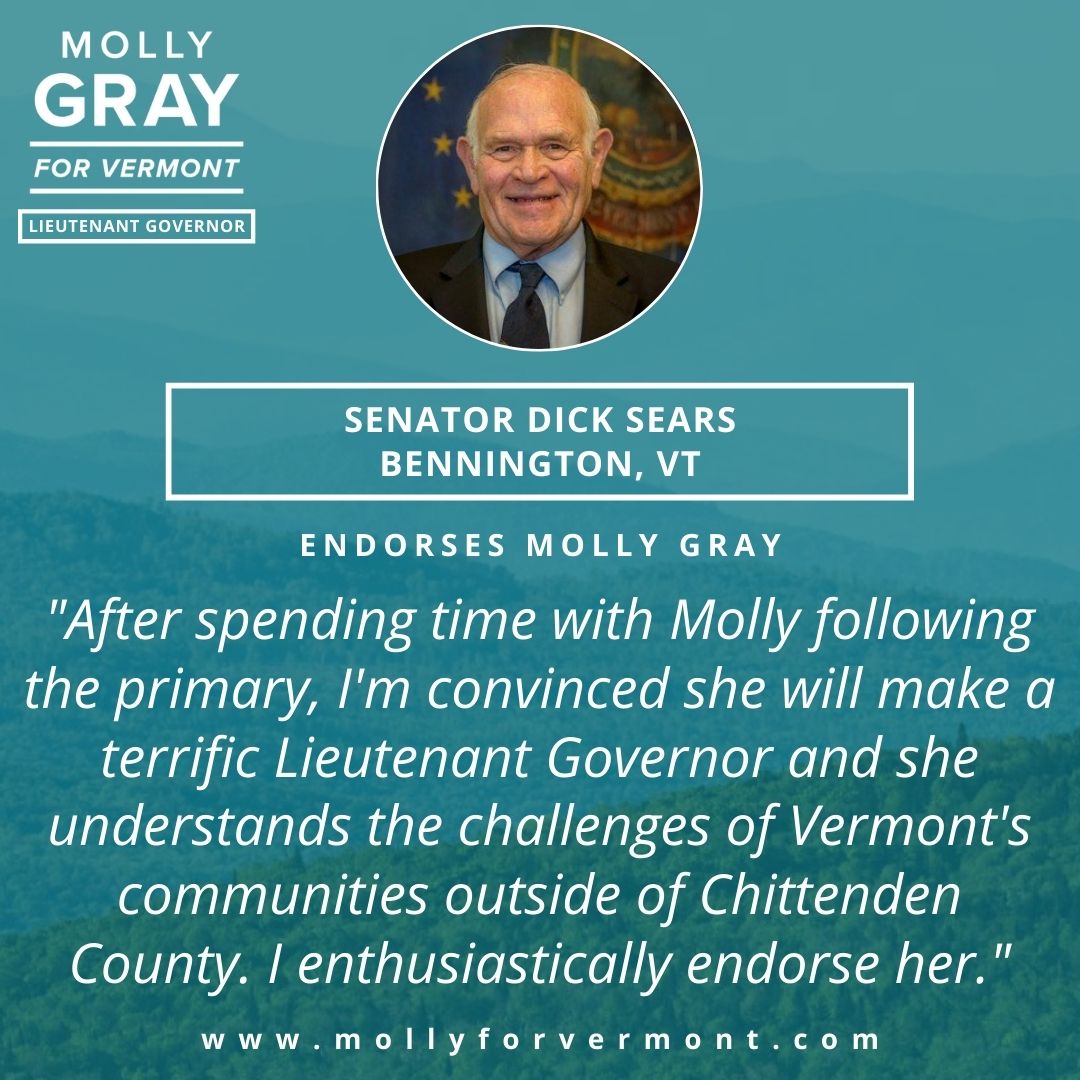 mollyforvermont's tweet photo. I’m grateful for the the endorsement of Senator Dick Sears and @BrianCampionVT and I look forward to partnering with them to elevate the voices of Bennington County! 
#vtpoli https://t.co/sO9BRhR4NC