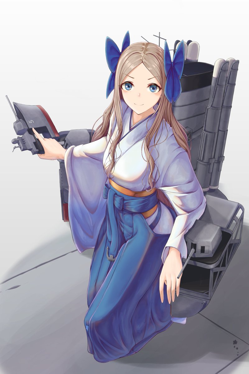 asakaze (kancolle) 1girl solo long hair blue eyes japanese clothes hakama meiji schoolgirl uniform  illustration images