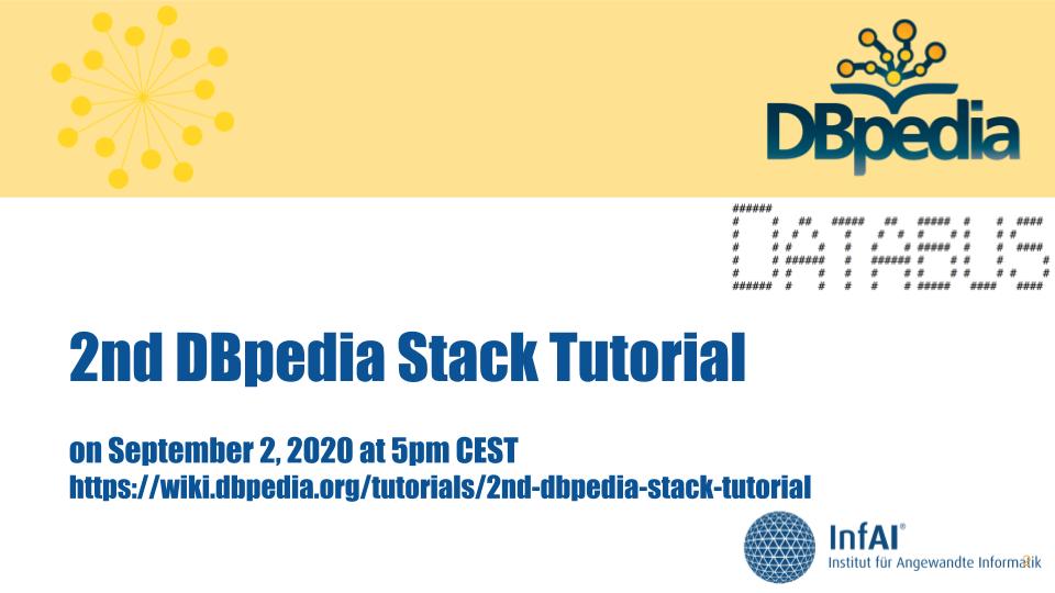 Connected_Data's tweet image. Our friends at @DBpedia are in tutorial mode again! Join them for their free #online event on Sept. 2, 5PM CEST. Register 👉 bit.ly/2PZgEjQ &amp;amp; get a grip on exciting new tech.

#DBpediaDatabus #DBpediaTutorial #SPARQLEndpoint #DBpediaStack #FridayMotivation #ConnectedData