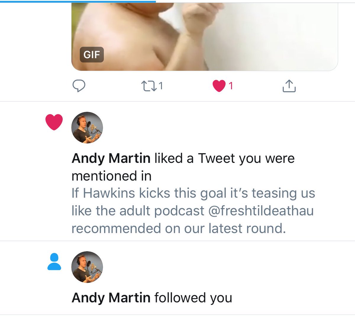 bestteammate's tweet photo. Well. @AndyMartinau just followed @freshtildeathau on Twitter. After knowing him for a decade. https://t.co/ZgNUhtkVxk