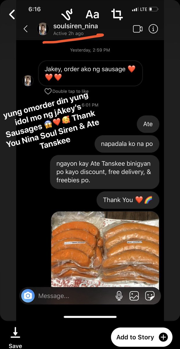 dapper_dug's tweet photo. Yung pati idol mo omorder na rin ng jAkey’s Premium Sausages 😱❤️🥰 Thank You Diamond Soul Siren Nina! https://t.co/JfUYNLxjxQ