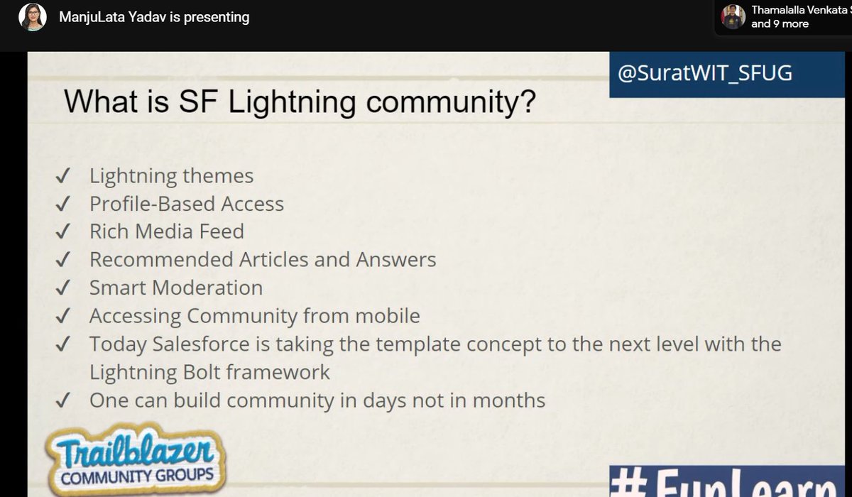saurabhgupta773's tweet image. #FunLearnSeason1 
Learn about Lightning Community by @manjulatayadav1 in first session @SuratWIT_SFUG 

@TrailblazerEsha @SikhaBaid
