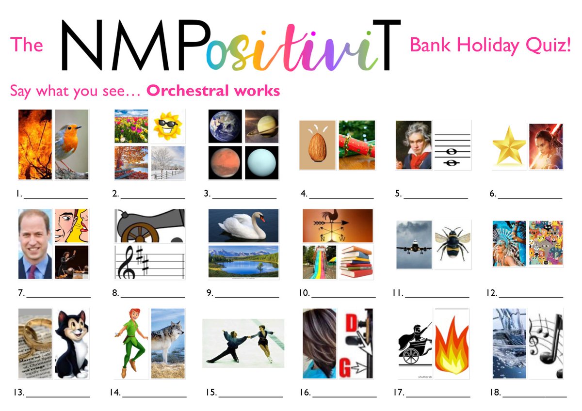 NMPATrust's tweet photo. The #NMPositiviT Bank Holiday Quiz is halfway through! Say what you see for Round 4 – Orchestral works. Round 3 is currently on our Instagram story (@nmpatrust) and the whole quiz so far is at https://t.co/iDs9MYbl2J
Share your results with us at #NMQUIZitiviT https://t.co/BLOeeWlJv9