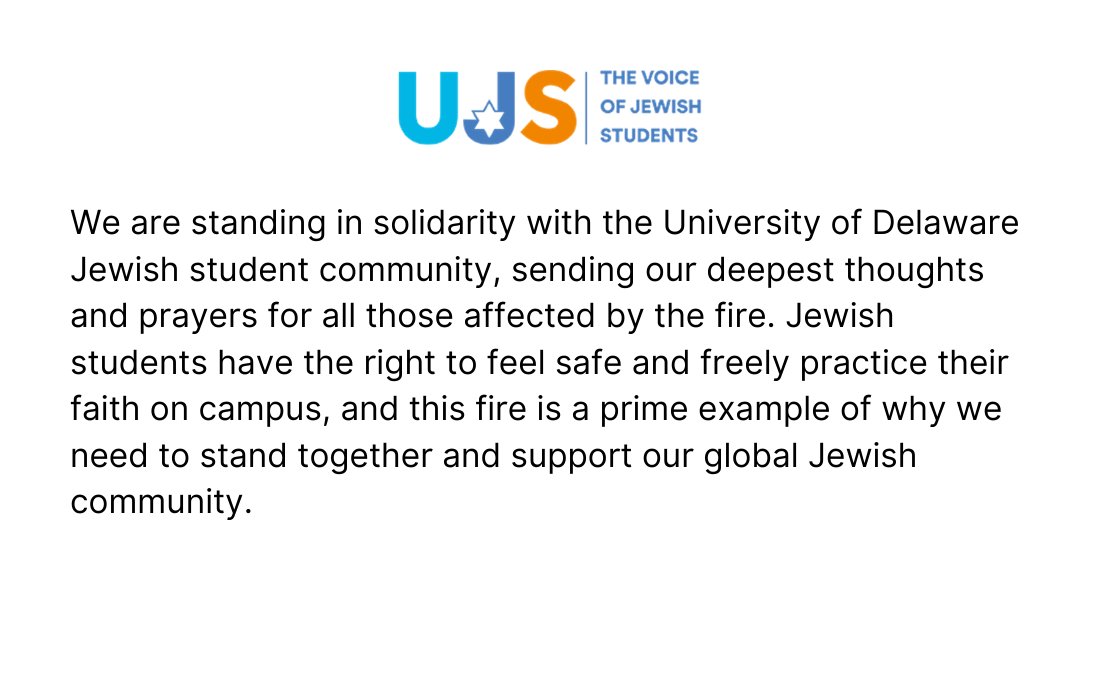 We are standing in solidarity with the University of Delaware Jewish student community, sending our deepest thoughts and prayers for all those affected by the fire. 
thejc.com/news/us/shock-…