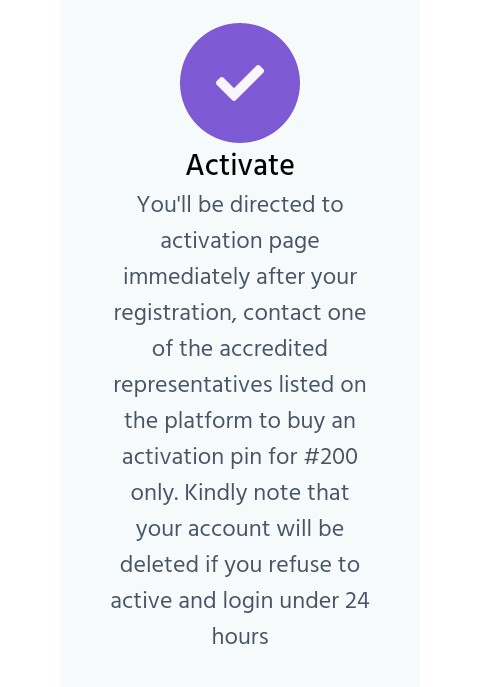 Account activation with only and one-time fee of N200