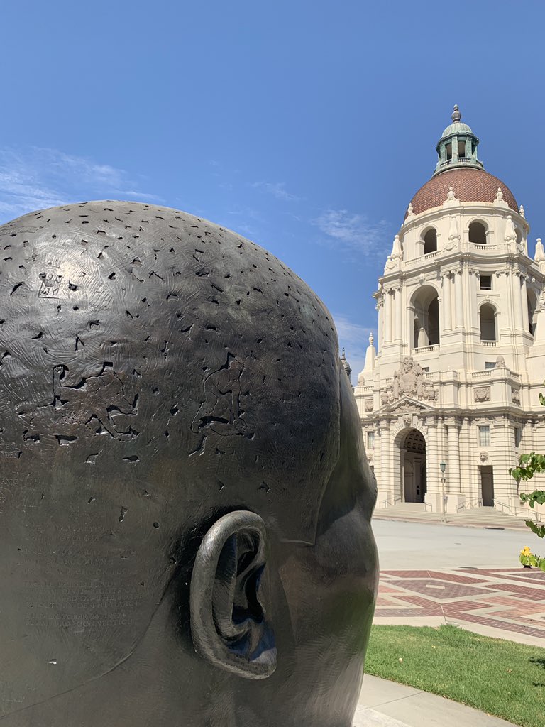 Across from Pasadena City Hall are these bodiless head statues of Jackie and his brother Mack (a 200-meter hero who finished second to Jesse Owens in the 1936 Berlin Olympics). And, if you’ve been to the Rose Bowl, you’ve undoubtedly seen the statue of Jackie, a five-sport star.