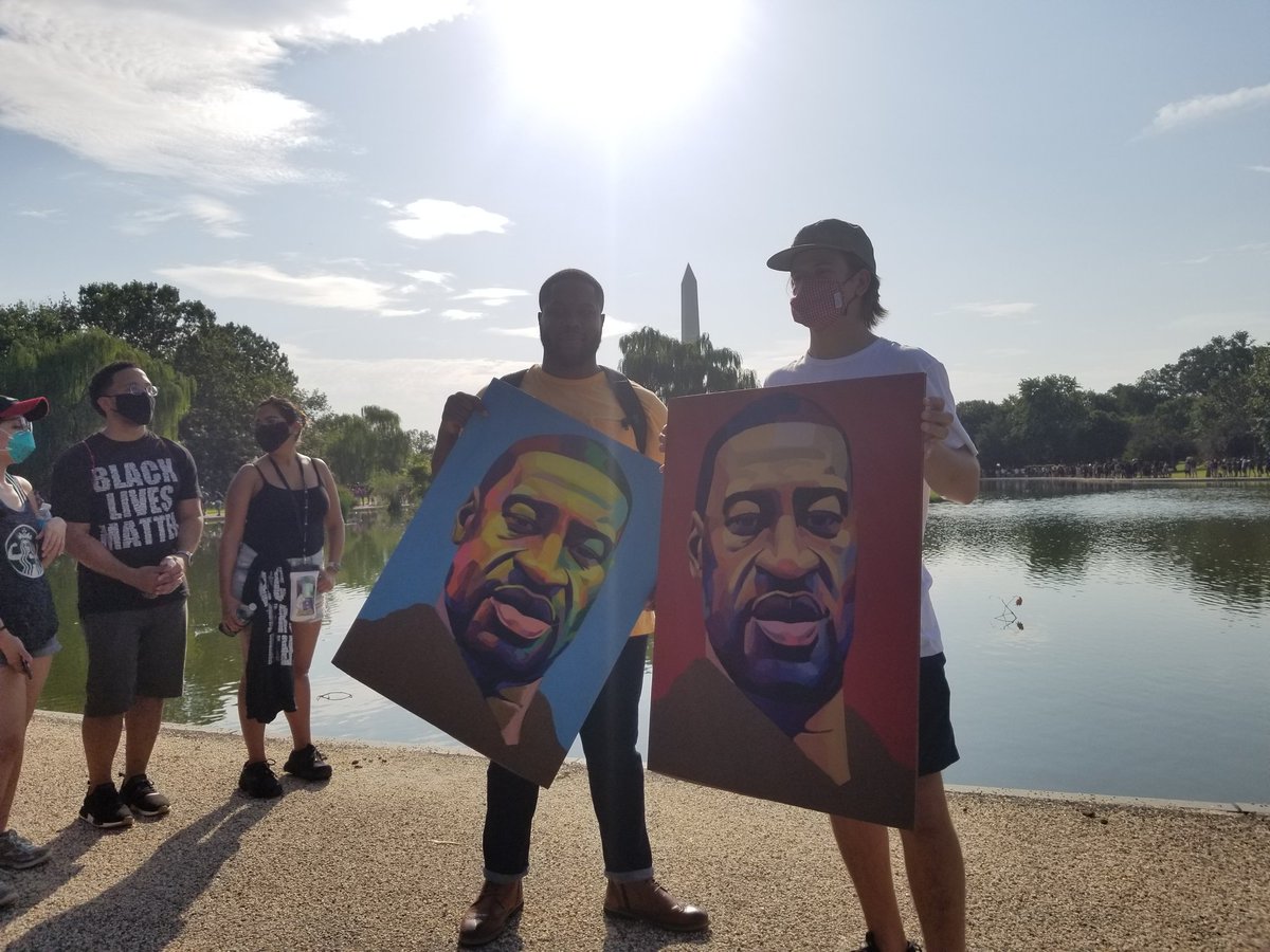 Lots of signs to check out while you're waiting tho.Rod and Barrett are both are from Texas and holding artwork from @shoestringpressny. Rod (left) said they flew here because they "felt it was really important in this moment to support Black lives."