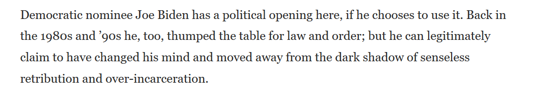 Which caused Mark to conclude in WAPO yesterday https://www.washingtonpost.com/opinions/2020/08/27/trumps-failed-promise-criminal-justice-reform-gives-biden-an-opening/