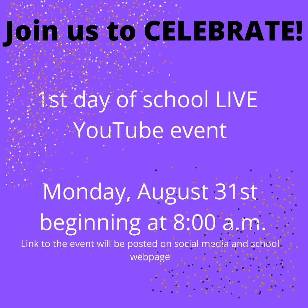SignalKnobMS's tweet photo. Join us on Monday, August 31st at 8:00 a.m. to CELEBRATE the 1st day of school. SKMS will be hosting a live YouTube event beginning at 8. Watch for a link on fb, Twitter, Instagram and SKMS homepage. #TeamSK #RamilyStrong #LearningTogether https://t.co/eMs2KGwTEI